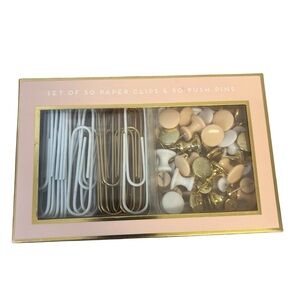 Gold and White Large Paper Clips and Push Pins Set Office/Desk Essentials